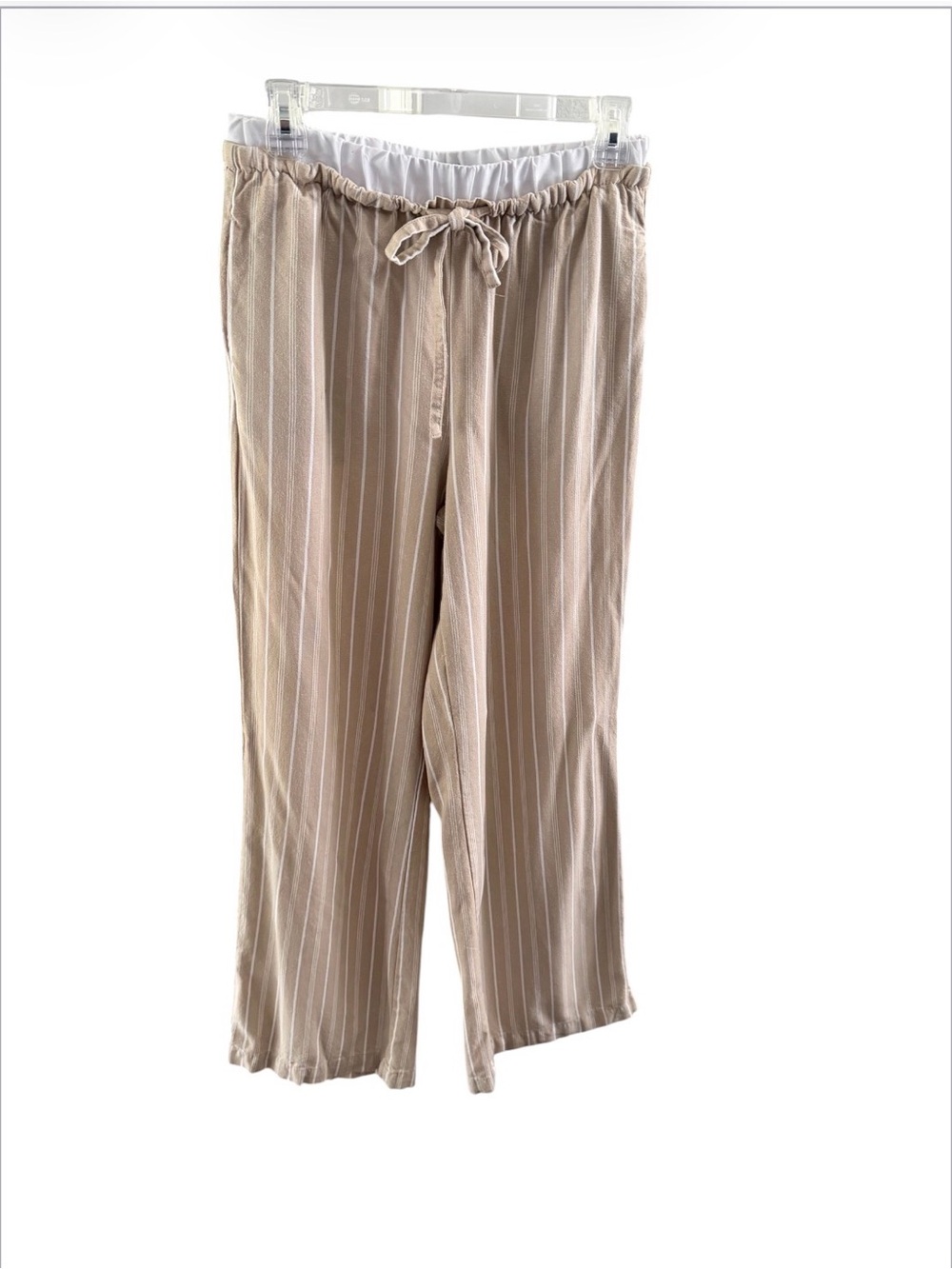 Rewash Beige Striped Wide-Leg Linen-Blend Pants - Picture 2 of 8